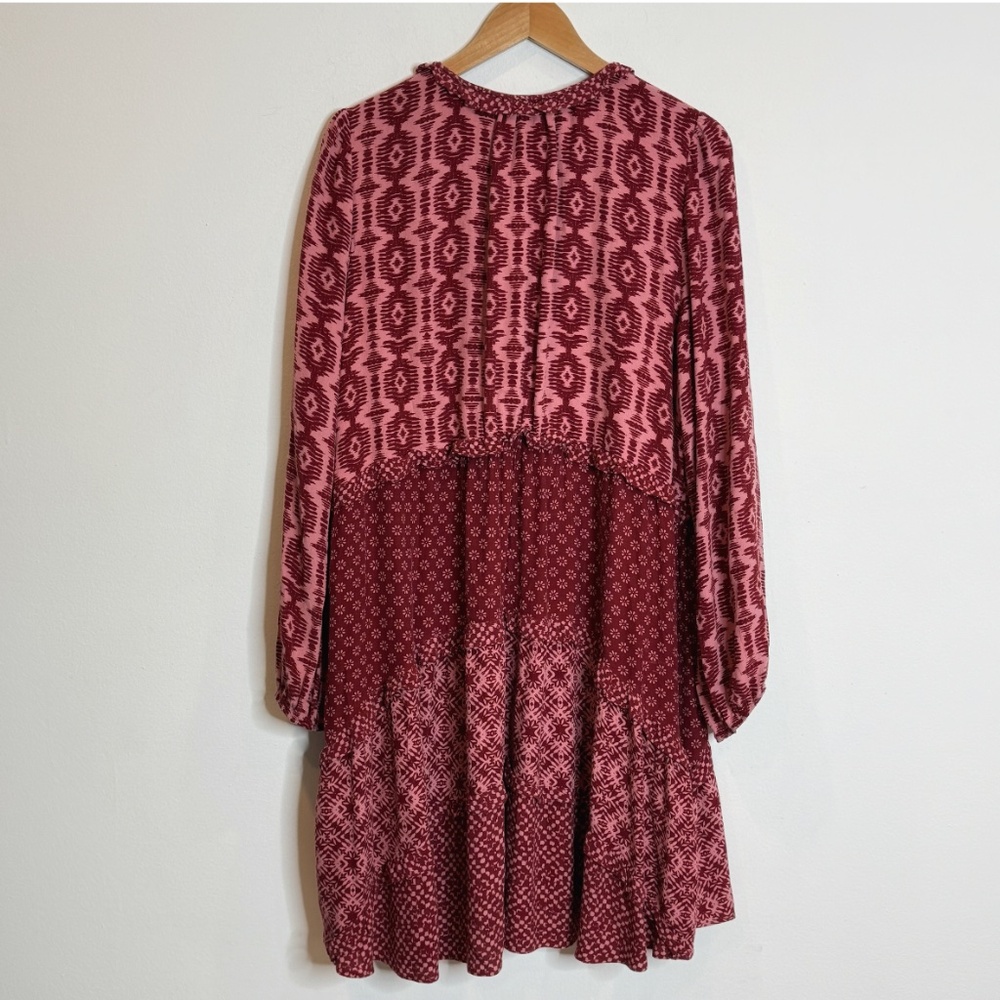 Anthropologie Dress Long Sleeve Tiered Skirt V-Neck Mini Knee Length Loose Fit L - Picture 4 of 15